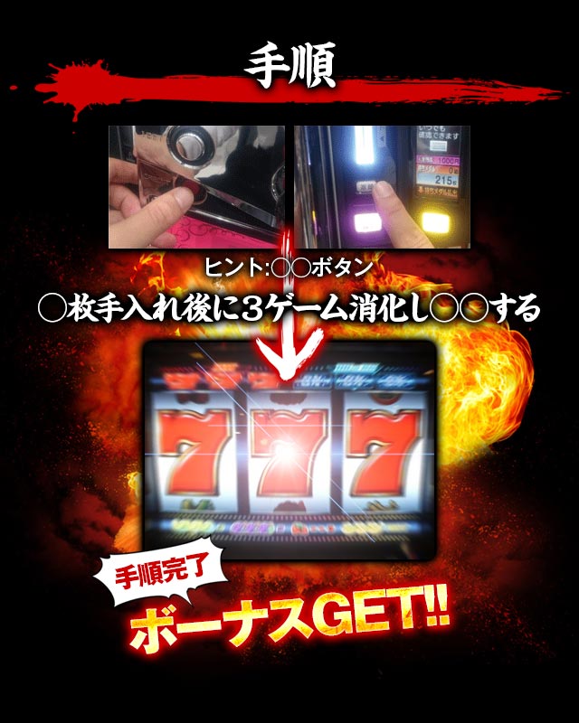 【手順】○枚手入れ後に3ゲーム消化し○○する→手順完了!ボーナスGET