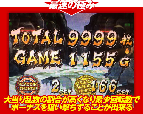 【最速の極み】大当り乱数の割合が高くなり、最少回転数でボーナスを狙い撃ちすることが出来る!