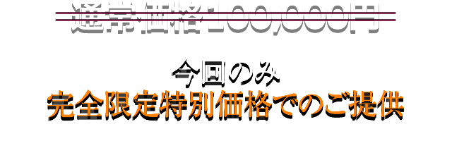 通常価格100,000円のところを今回のみ完全限定特別価格でのご提供