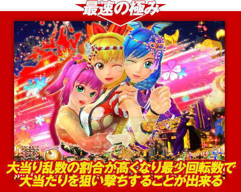 【最速の極み】大当り乱数の割合が高くなり、最少回転数で大当りを狙い撃ちすることが出来る!